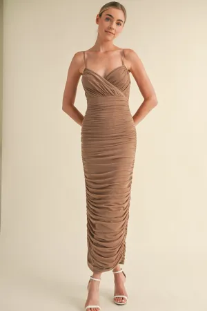 WINSLOW SLEEVELESS SIDE RUCHED MIDI DRESS
