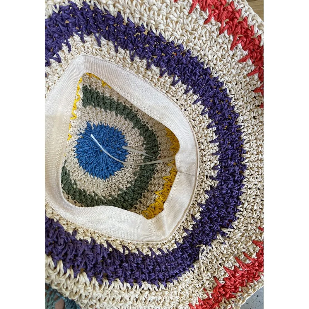 Woman Rainbow Striped Crochet Beach Boho Handmade Bucket Hat