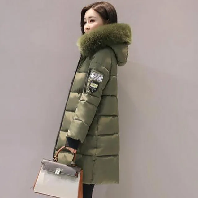 women winter jacket plus size 2017 army green womens jacket thick Fur Hooded long Down Cotton Padded Female Coat Parka QH0391