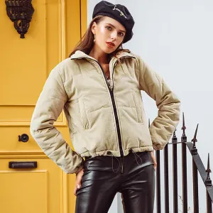 Women's Autumn Casual Drawstring Corduroy Parka