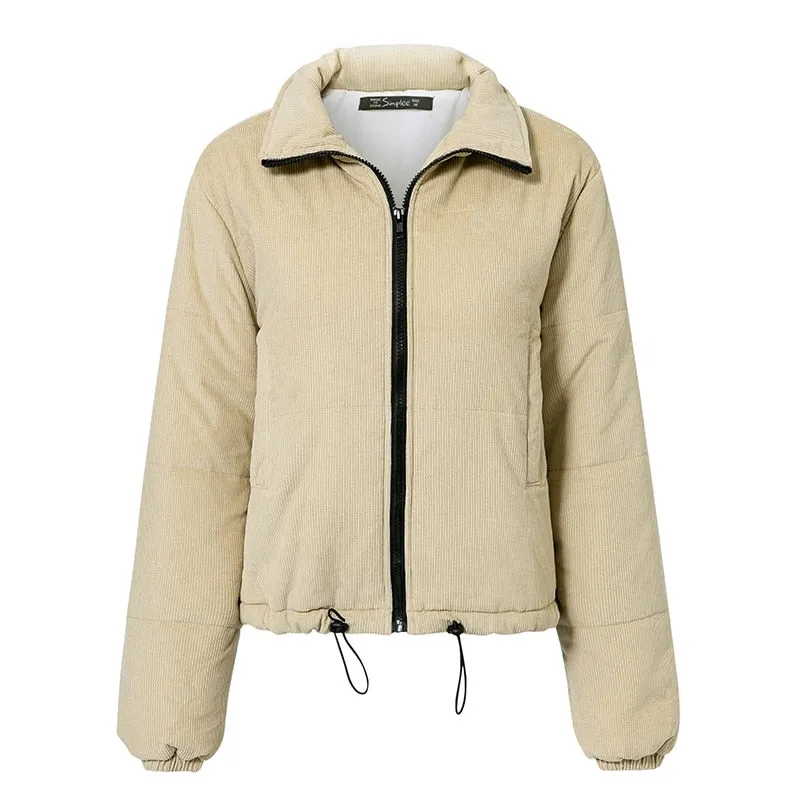 Women's Autumn Casual Drawstring Corduroy Parka