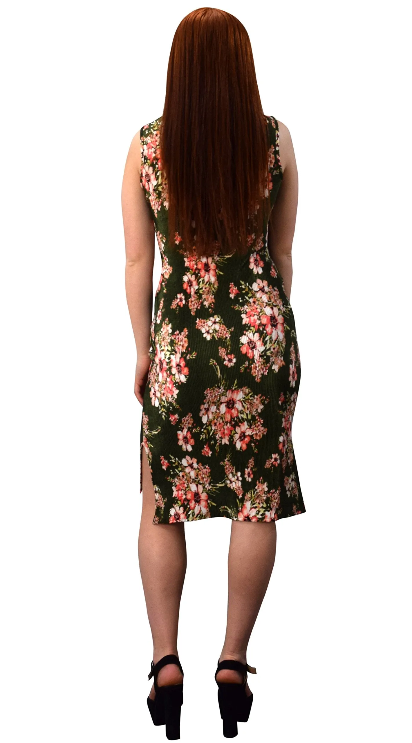 Womens Floral Print Sleeveless Pleat Fabric Bodycon Dress