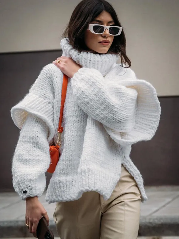 Women's Oversized Knit Turtleneck Jumper with Voluminous Sleeves | Ideal for Autumn/Winter