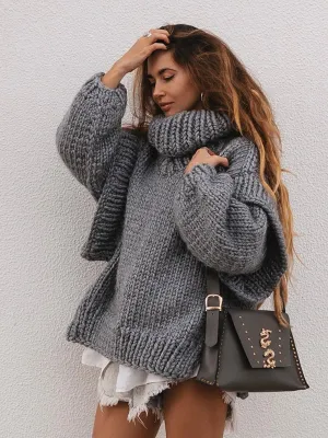 Women's Oversized Knit Turtleneck Jumper with Voluminous Sleeves | Ideal for Autumn/Winter