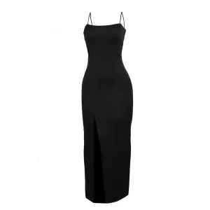 Women's Sexy Cowl Neck Bodycon Full Length Dress- Black