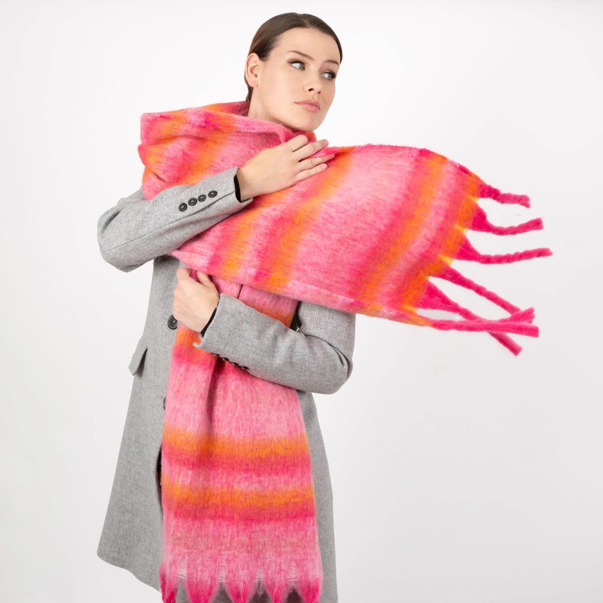Women’s Tonal Stripe Blanket Scarf with Tassels