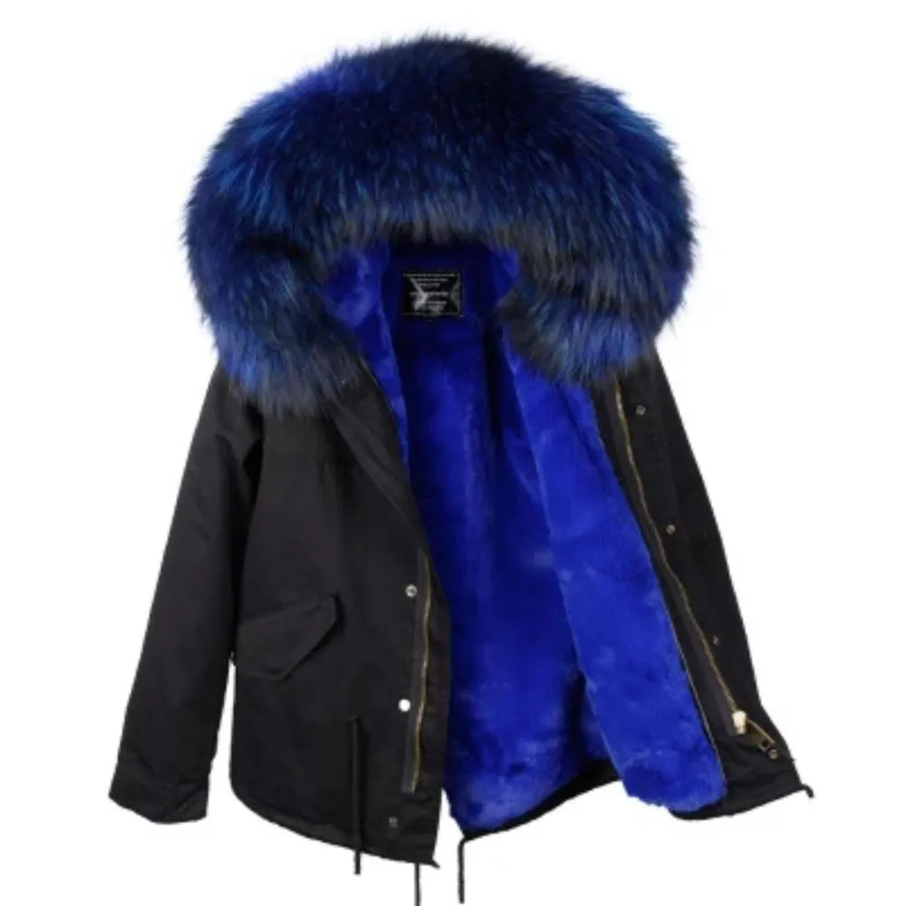 Women's Winter Casual Polyester Slim Thick Parka With Raccoon Fur