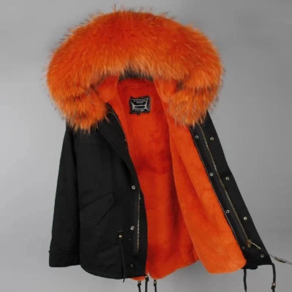 Women's Winter Casual Polyester Slim Thick Parka With Raccoon Fur