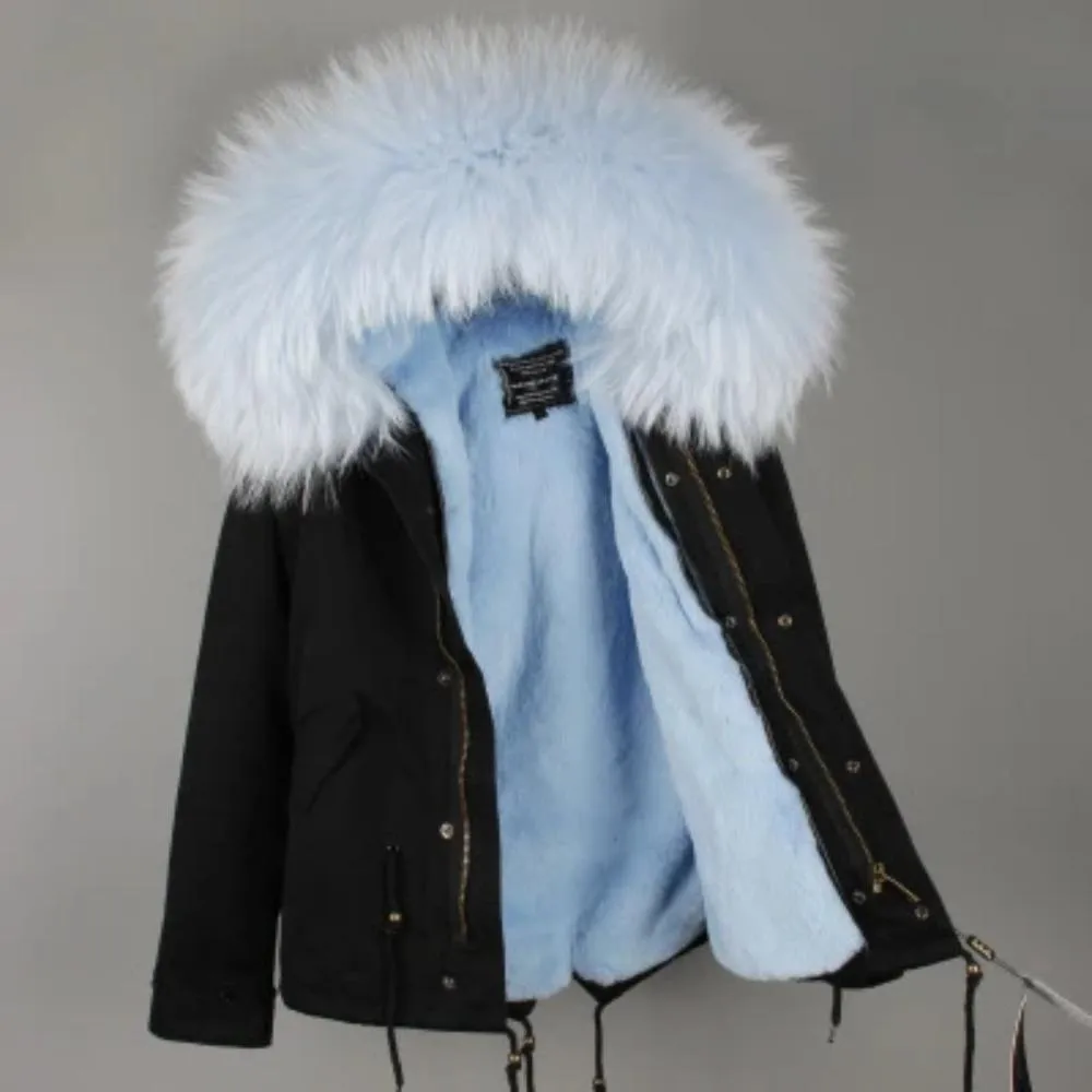 Women's Winter Casual Polyester Slim Thick Parka With Raccoon Fur