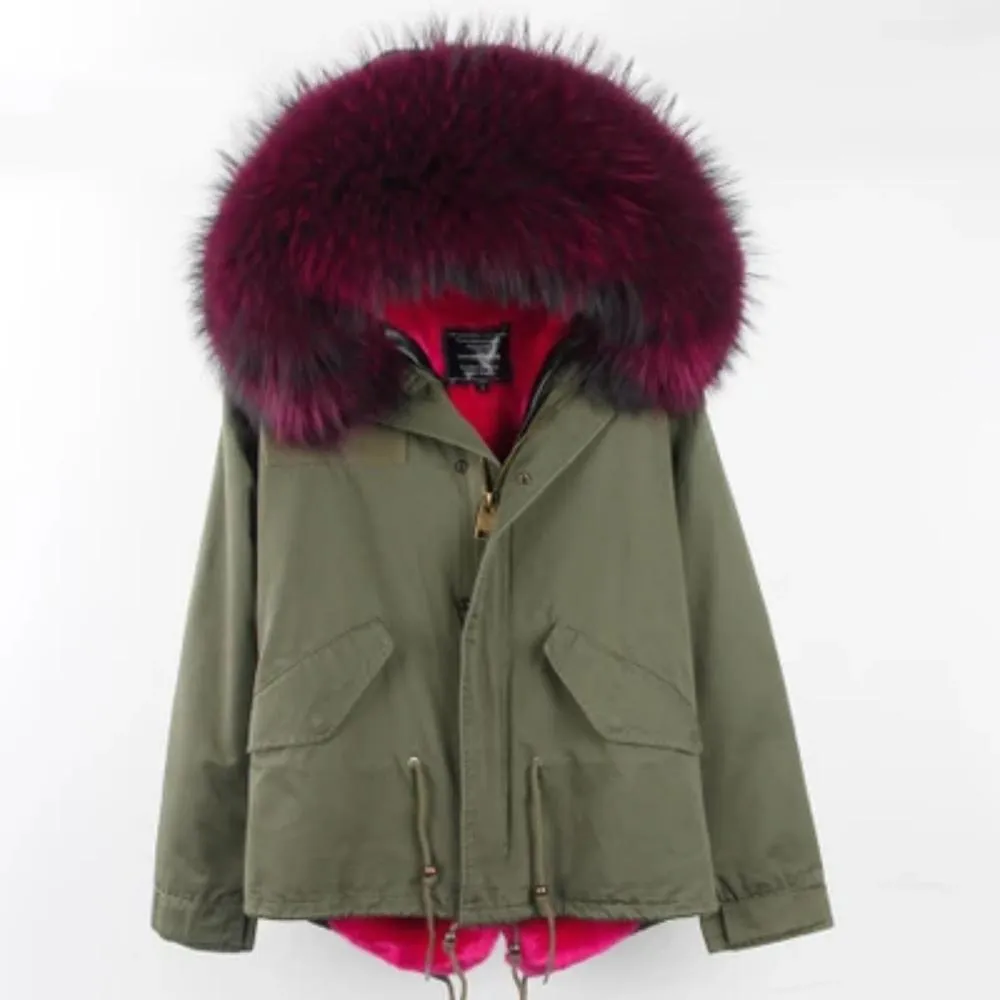Women's Winter Casual Polyester Slim Thick Parka With Raccoon Fur