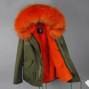 Women's Winter Casual Polyester Slim Thick Parka With Raccoon Fur