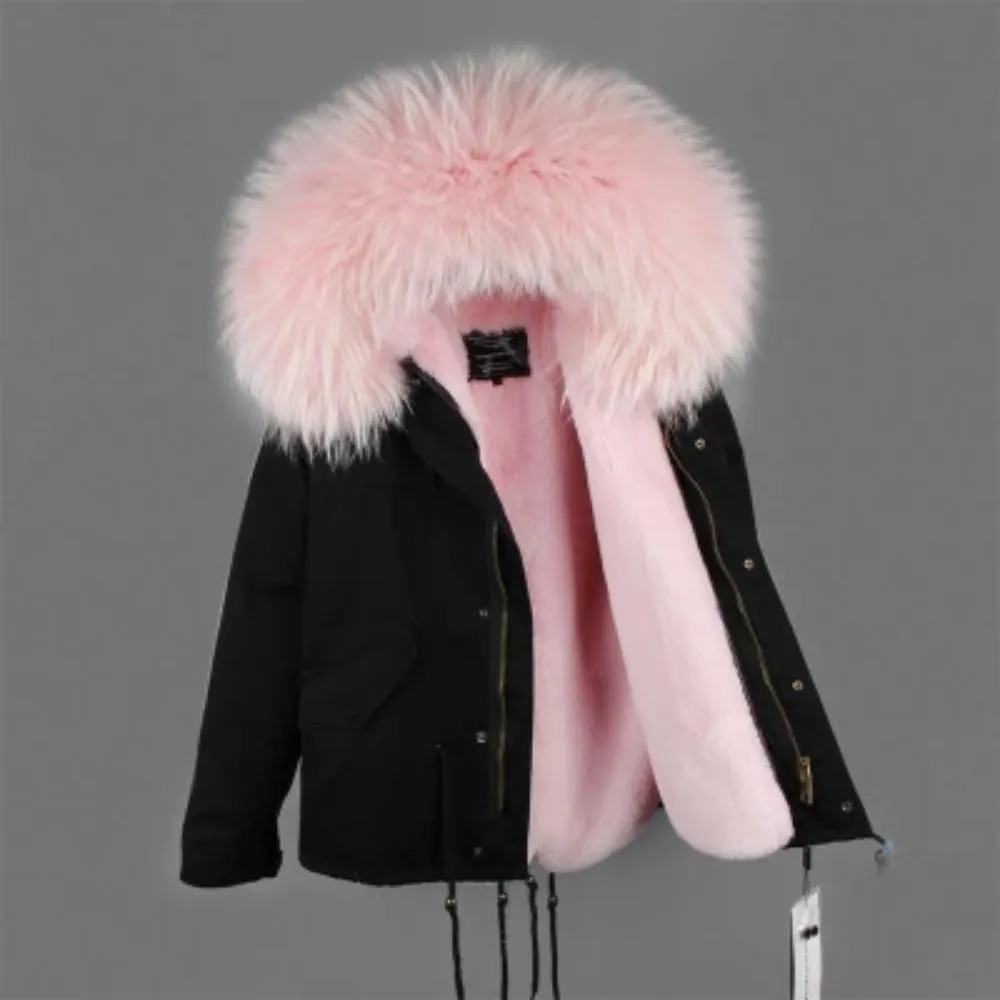 Women's Winter Casual Polyester Slim Thick Parka With Raccoon Fur
