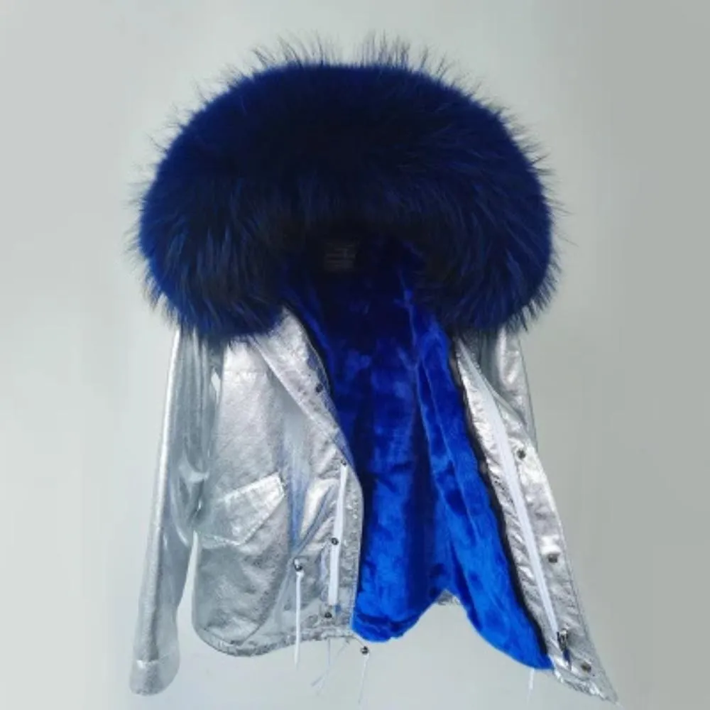 Women's Winter Casual Polyester Thick Parka With Raccoon Fur