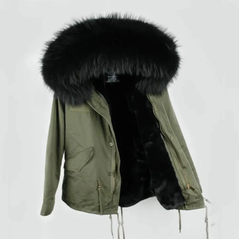 Women's Winter Casual Polyester Thick Parka With Raccoon Fur