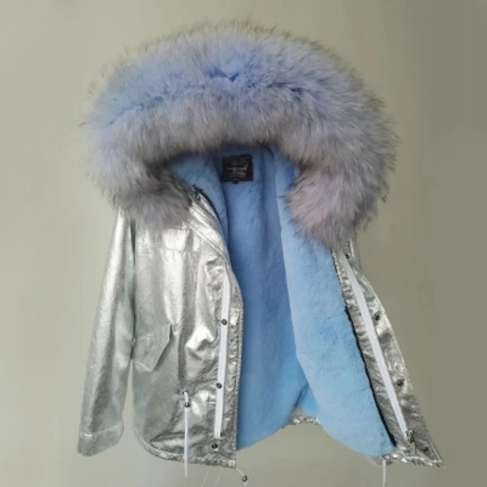 Women's Winter Casual Polyester Thick Parka With Raccoon Fur
