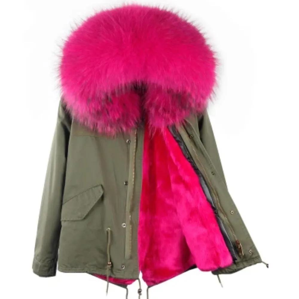 Women's Winter Casual Polyester Thick Parka With Raccoon Fur