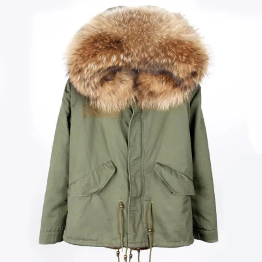 Women's Winter Casual Polyester Thick Parka With Raccoon Fur
