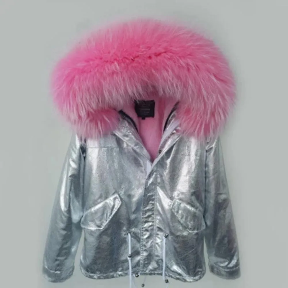 Women's Winter Casual Polyester Thick Parka With Raccoon Fur