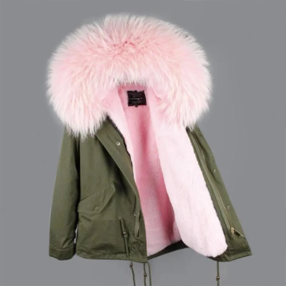 Women's Winter Casual Polyester Thick Parka With Raccoon Fur