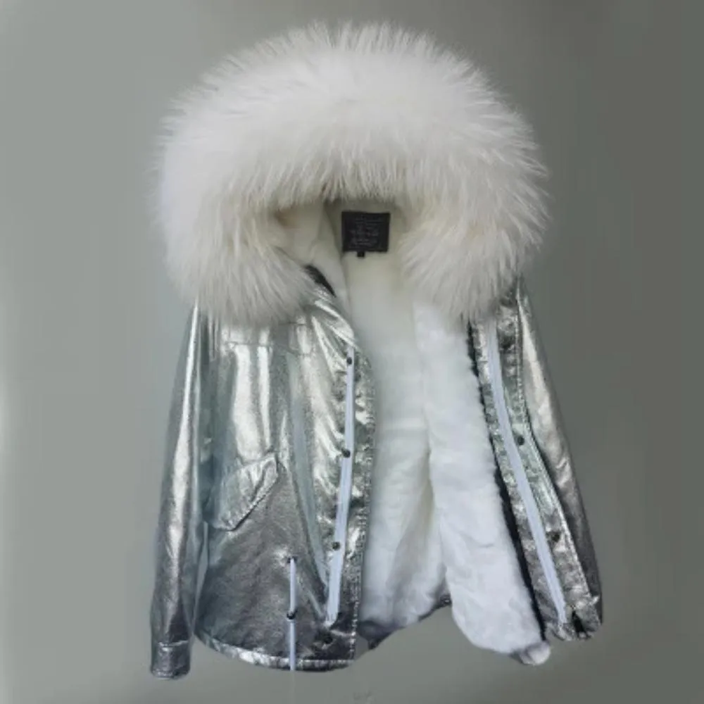Women's Winter Casual Polyester Thick Parka With Raccoon Fur