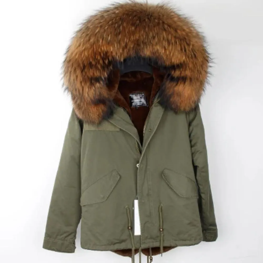 Women's Winter Casual Polyester Thick Parka With Raccoon Fur