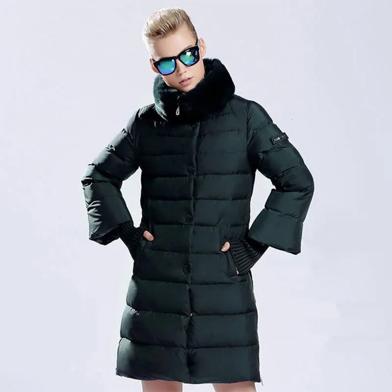 Women's Winter Thick Long Warm Parka With Rabbit Fur