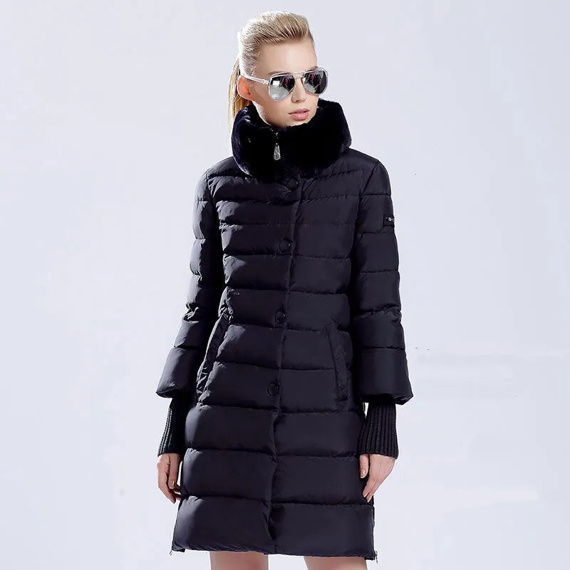 Women's Winter Thick Long Warm Parka With Rabbit Fur