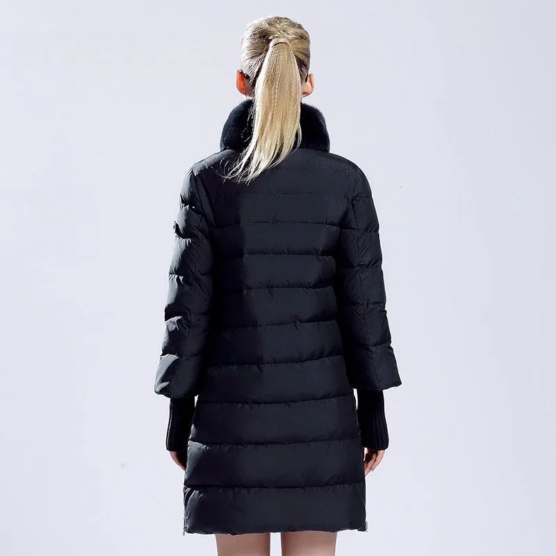 Women's Winter Thick Long Warm Parka With Rabbit Fur