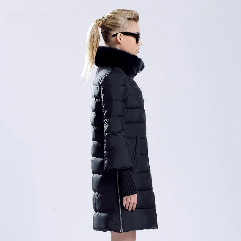 Women's Winter Thick Long Warm Parka With Rabbit Fur