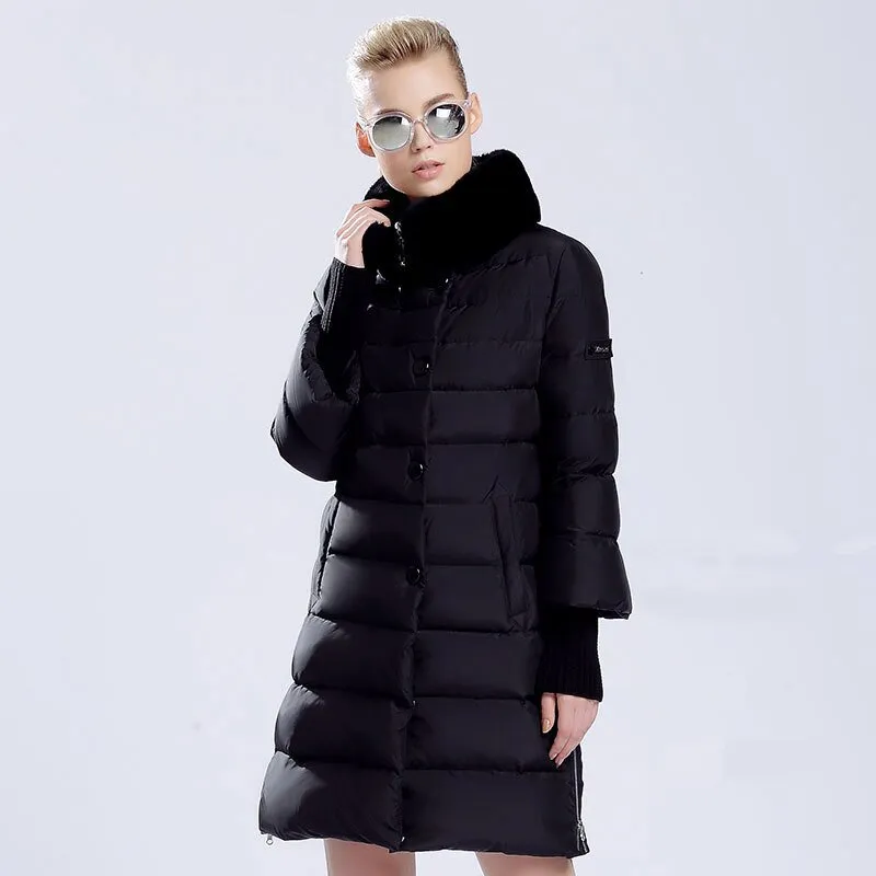 Women's Winter Thick Long Warm Parka With Rabbit Fur