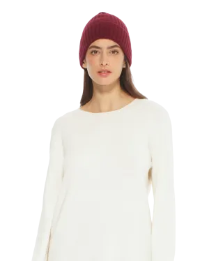 Womens's Pure Cashmere Ribbed Hat Bordeaux