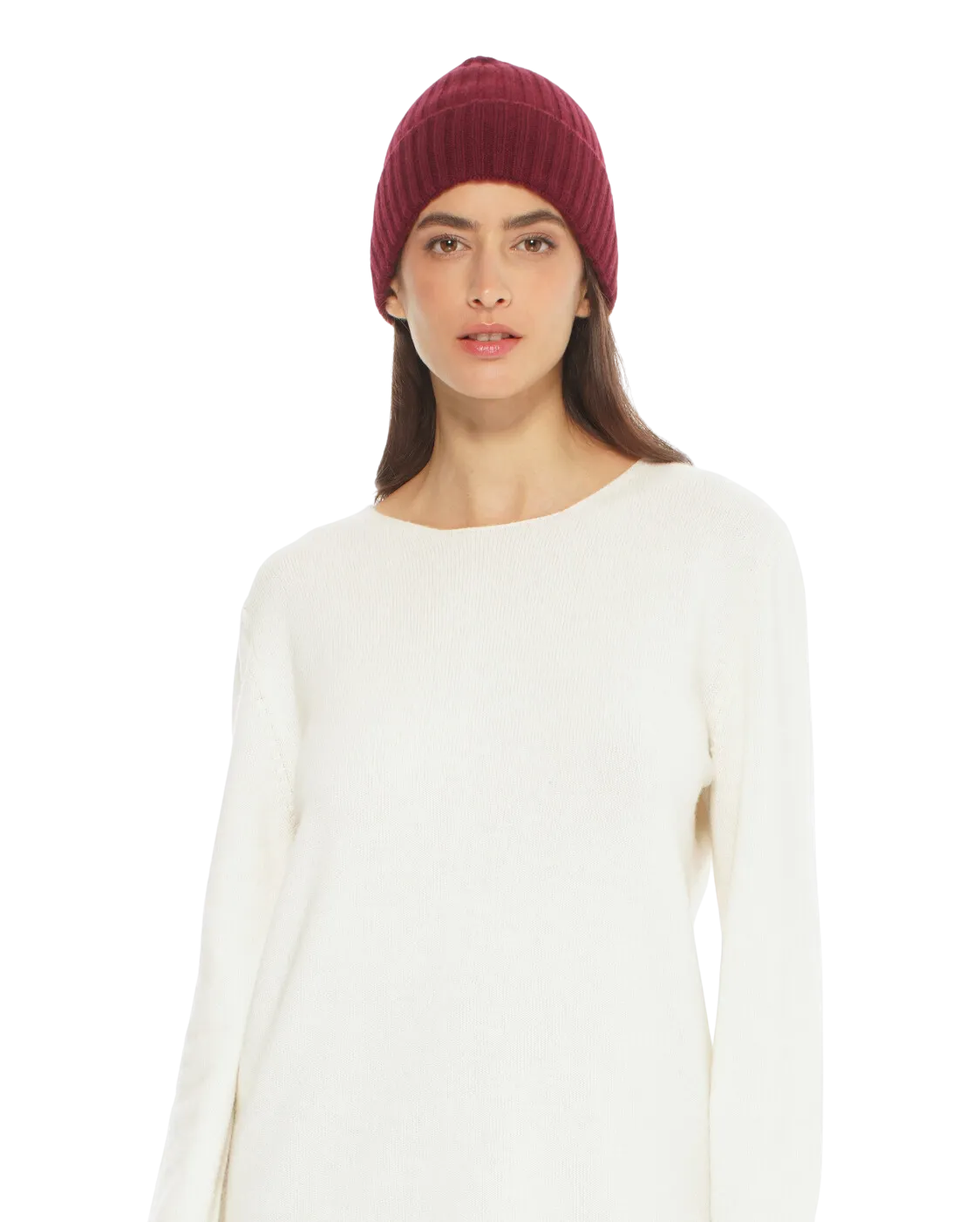 Womens's Pure Cashmere Ribbed Hat Bordeaux