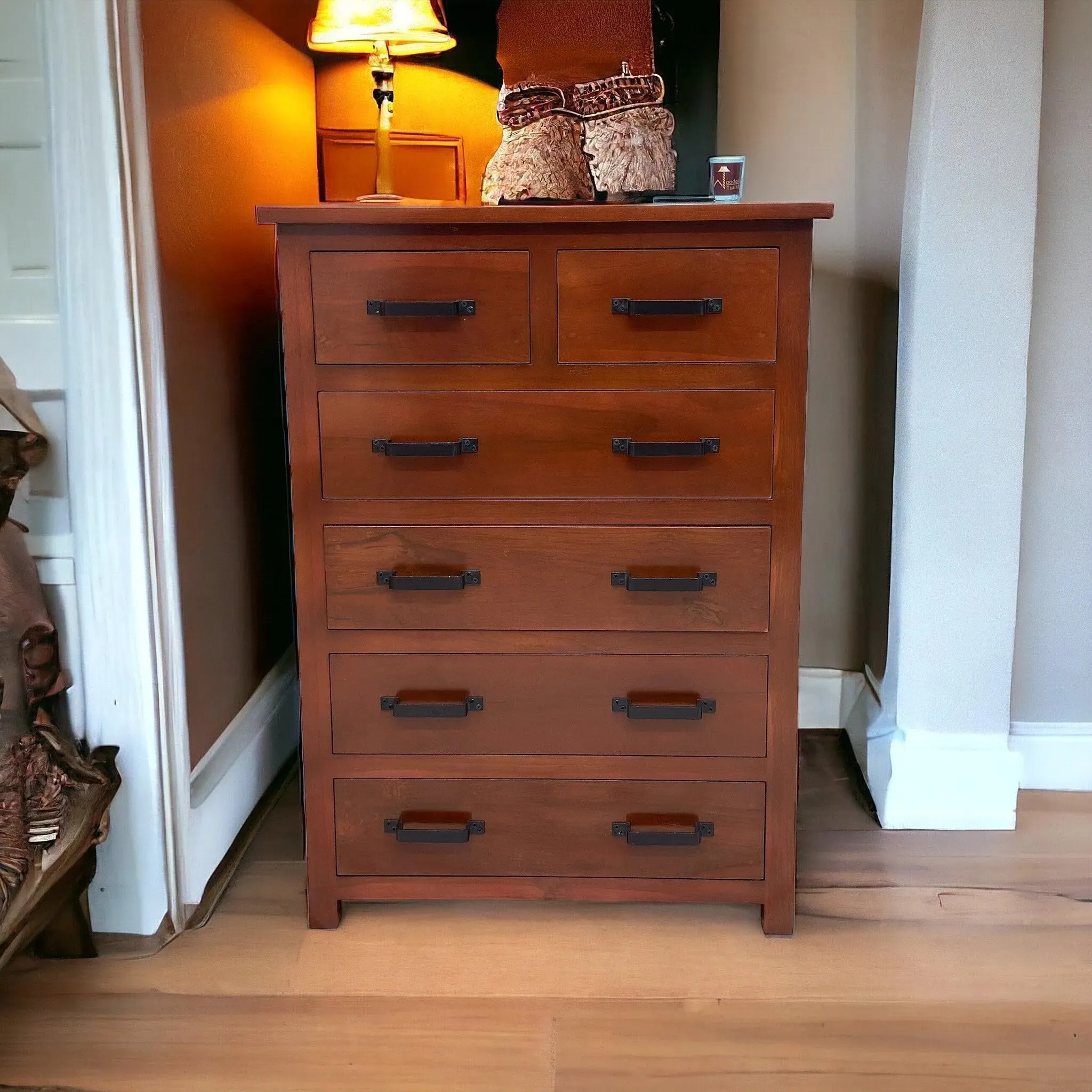 Wooden Standard Chest of 6 Drawers Storage Cabinet (Teak Wood)