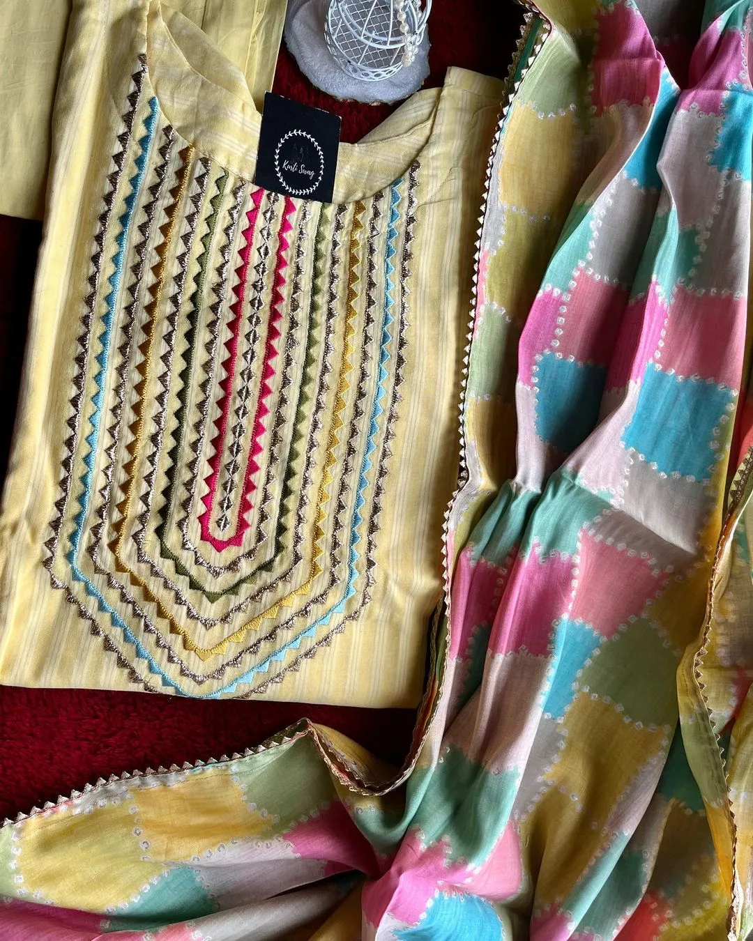 Yellow Dola Silk kurti Set
