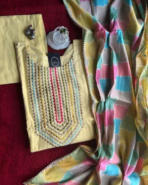 Yellow Dola Silk kurti Set