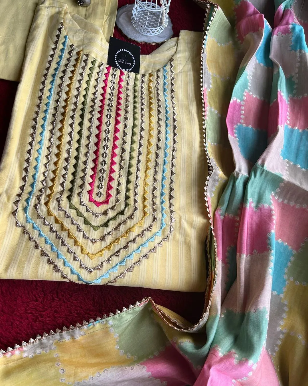 Yellow Dola Silk kurti Set
